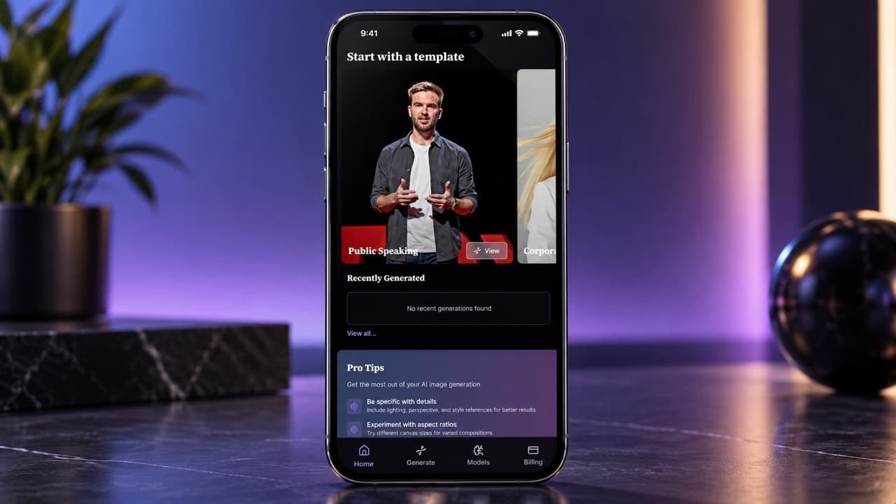 The Pixme AI app on a phone, open on its image templates